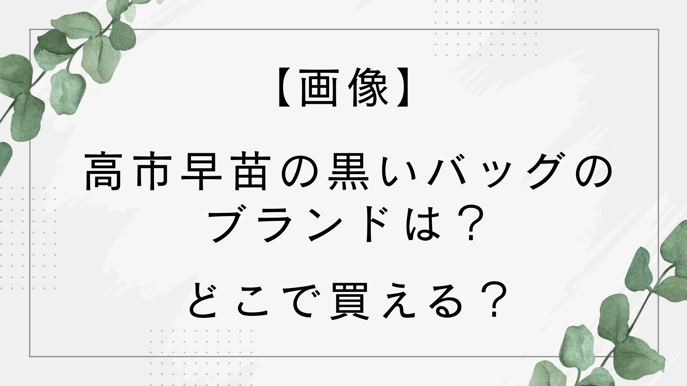 【画像】高市早苗の黒いバッグのブランドは？どこで買える？店舗や通販など購入方法まとめ