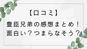 【口コミ】豊臣兄弟の感想まとめ！面白い？つまらなそう？脚本も話題の大河ドラマ！